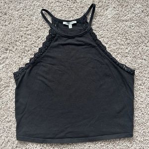 Charlotte Russe High Neck Cropped Tank w/ Lace Detail